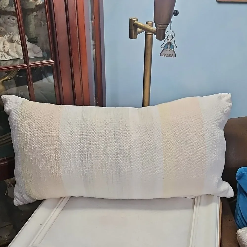 Coastal Elegant Cream and White Textured Lumbar Pillow